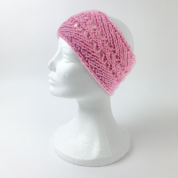 Nyt hndstrikket, rosa pandebnd i uld
