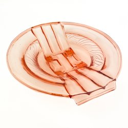 Rosa Art Deco Glasplatte aus Pressglas