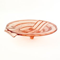 Rosa Art Deco Glasplatte aus Pressglas