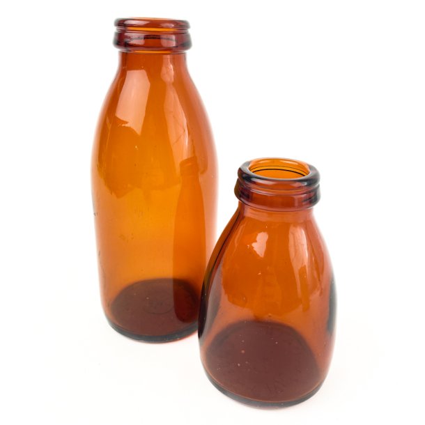 Mlke- og fldeflaske i brunt glas