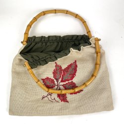 Vintage taske i h�r med bambushank