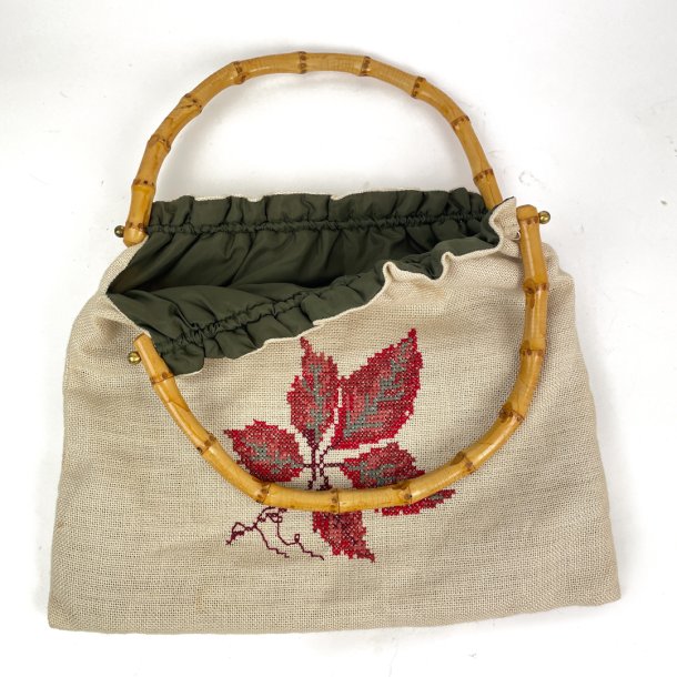 Vintage taske i h�r med bambushank
