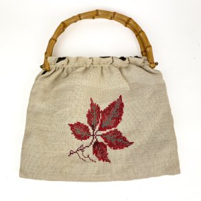 Vintage Tasche aus Leinen mit Bambusgriff