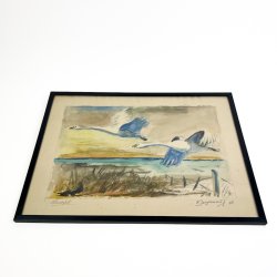 Vintage akvarel med svaner