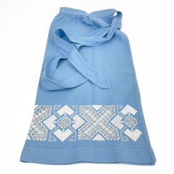 Hellblaues Vintage Schrze mit Hardangerstickerei