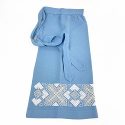 Hellblaues Vintage Schrze mit Hardangerstickerei