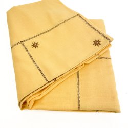 Broderet gul vintage dug 200 cm med ti servietter