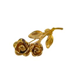 Goldfarbene Vintage Brosche mit zwei Rosen