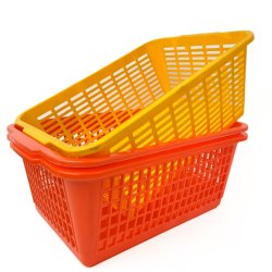 Drei Retro-Aufbewahrungskrbe in Orange und Gelb