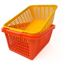 Drei Retro-Aufbewahrungskrbe in Orange und Gelb