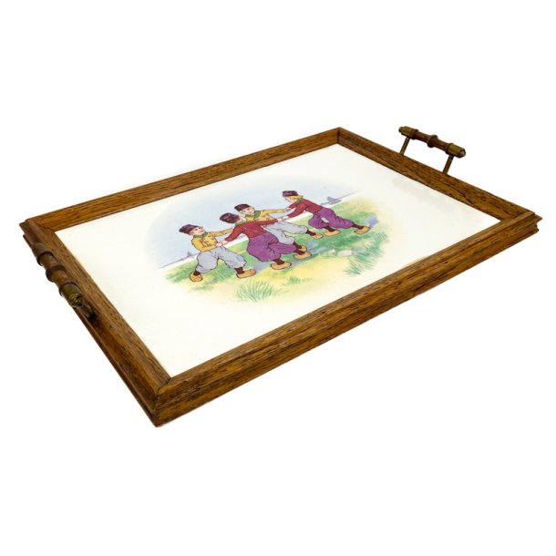 Vintag serveringsbakke med b�rn