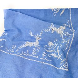 Blaue Vintage-Tischdecke mit Rentieren  120 x 120 cm