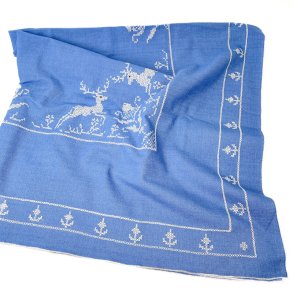 Blaue Vintage-Tischdecke mit Rentieren  120 x 120 cm