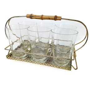 Seks vintage vandglas i stativ