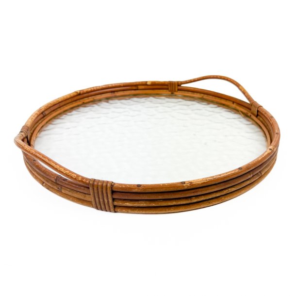 Rund retro bakke i bambus og glas