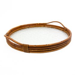 Rund retro bakke i bambus og glas