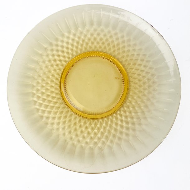 Gult vintage glas lagkagefad