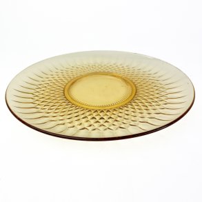 Gult vintage glas lagkagefad