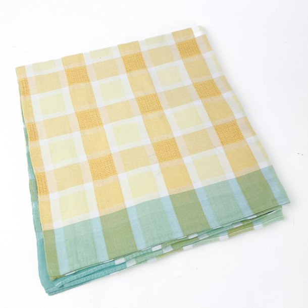 Frisk gul retro dug med tern � 140 x 140 cm