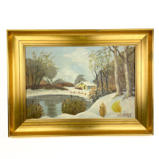 Verhage vintage oliemaleri vinterlandskab