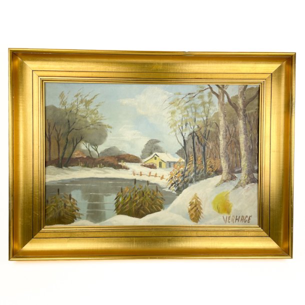 Verhage vintage oliemaleri vinterlandskab