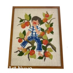 Farverigt broderet retro b�rnebillede