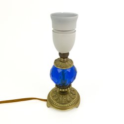 Vintage bordlampe med bl� glaskugle