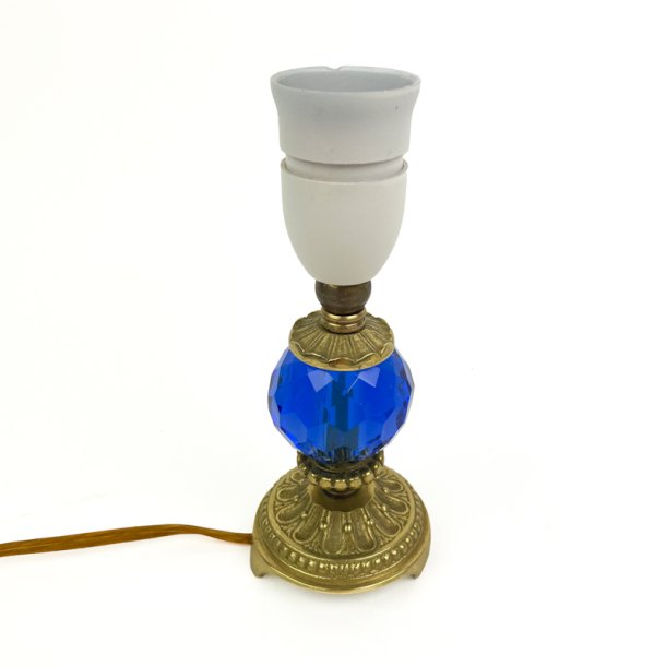 Vintage bordlampe med bl� glaskugle