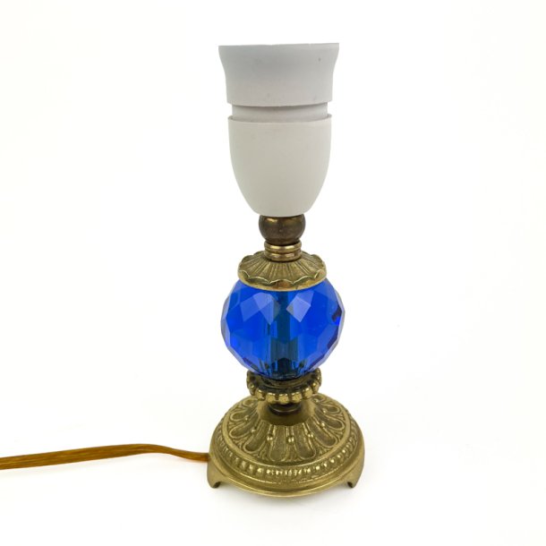 Vintage bordlampe med bl� glaskugle
