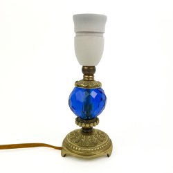 Vintage bordlampe med bl� glaskugle