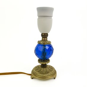 Vintage bordlampe med bl� glaskugle