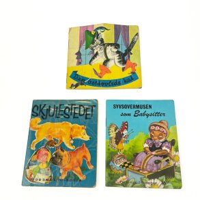 Tre illustrerede vintage b�rneb�ger
