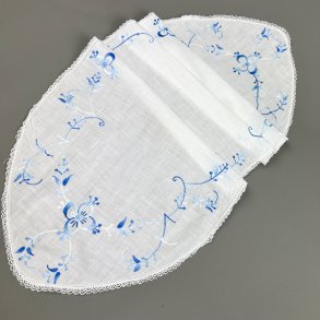 Hvid vintage bordl�ber med bl� broderi
