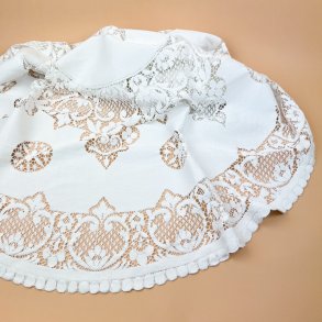 Rund hvid vintage blondedug � 140 cm