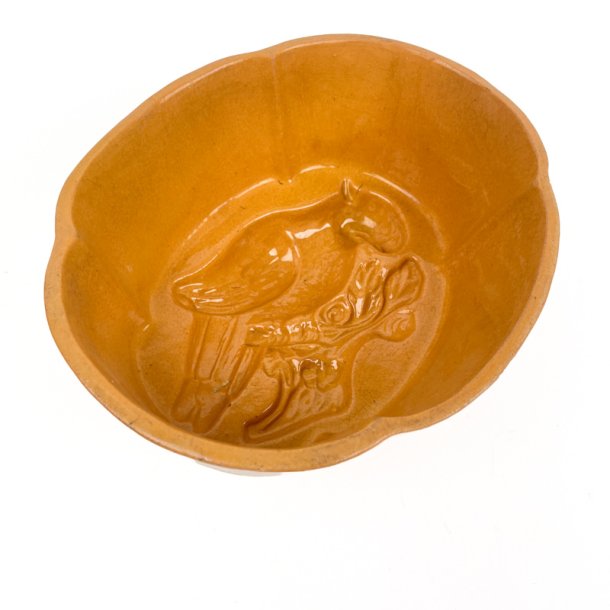 Okkergul vintage buddingform med fugl