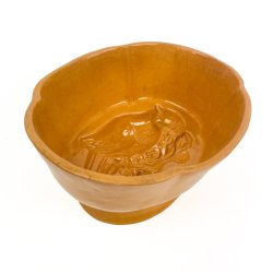 Okkergul vintage buddingform med fugl
