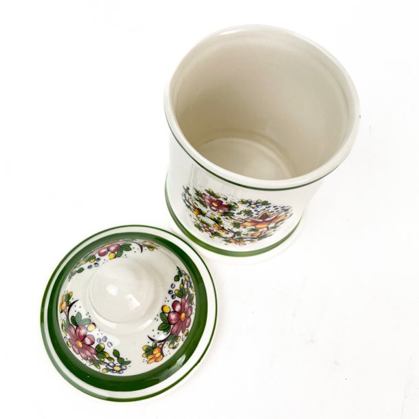 Blomstret vintage fajance krukke