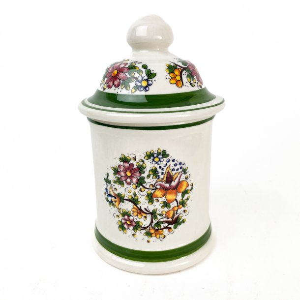 Blomstret vintage fajance krukke