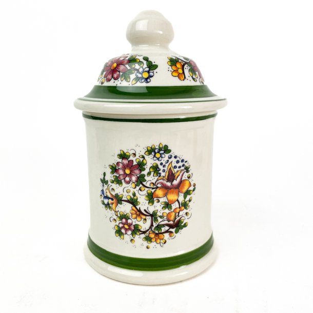 Blomstret vintage fajance krukke