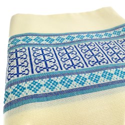 Retro Tischdecke mit blauen Musterrndern  260 cm