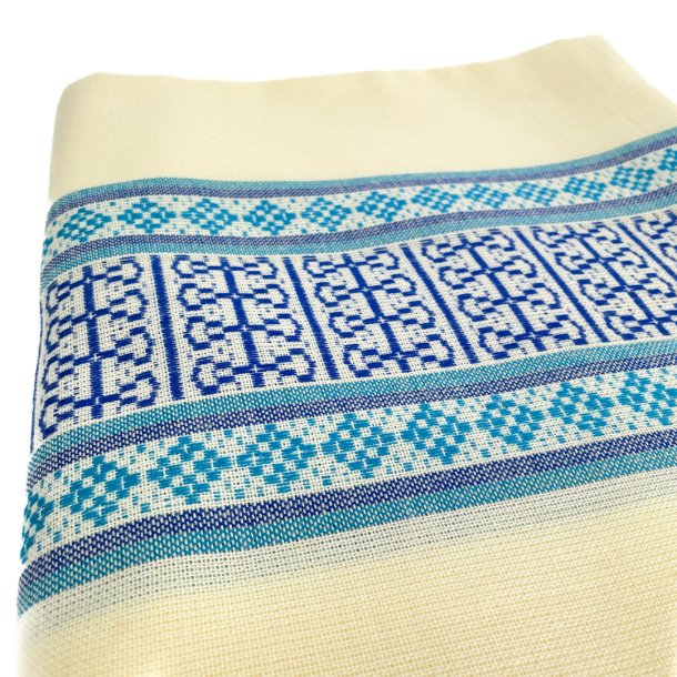 Retro Tischdecke mit blauen Musterrndern  260 cm