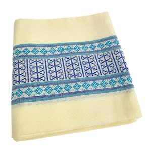 Retro Tischdecke mit blauen Musterrndern  260 cm