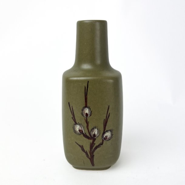 Gr�n vintage keramikvase med blomst