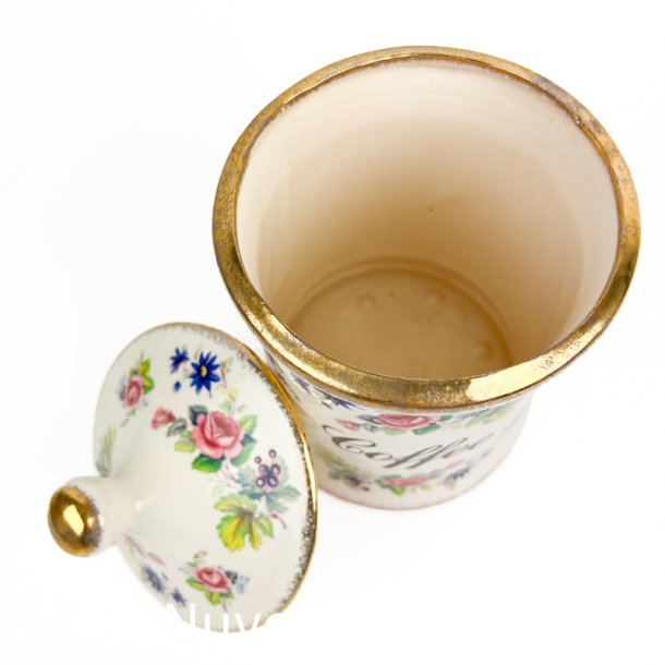 Blomstret engelsk fajance Coffee krukke