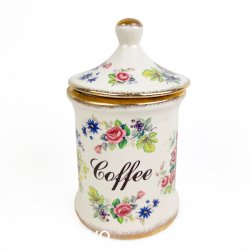 Blomstret engelsk fajance Coffee krukke