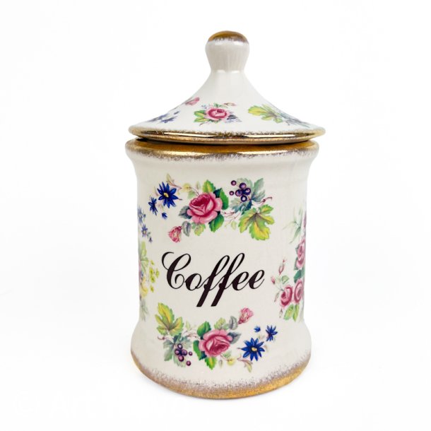 Blomstret engelsk fajance Coffee krukke