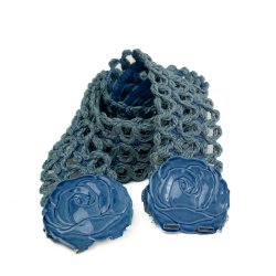 Blauer Vintage Grtel mit Rosenschnalle