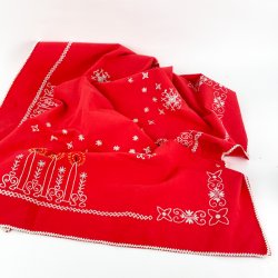 Rd vintage dug med broderede lys - 100x100 cm