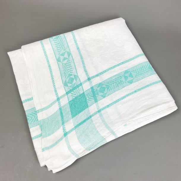 Hvid damaskdug med mintgrnt mnster  140 x 140 cm