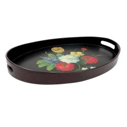 Ovales Retro-Tablett mit handgemalten Blumen 